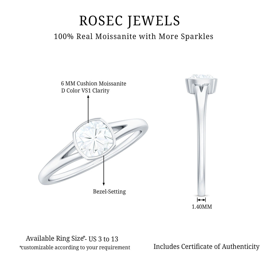 1.7 Carat Cushion Cut Moissanite Solitaire Split Shank Ring