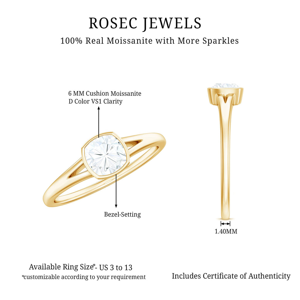 1.7 Carat Cushion Cut Moissanite Solitaire Split Shank Ring