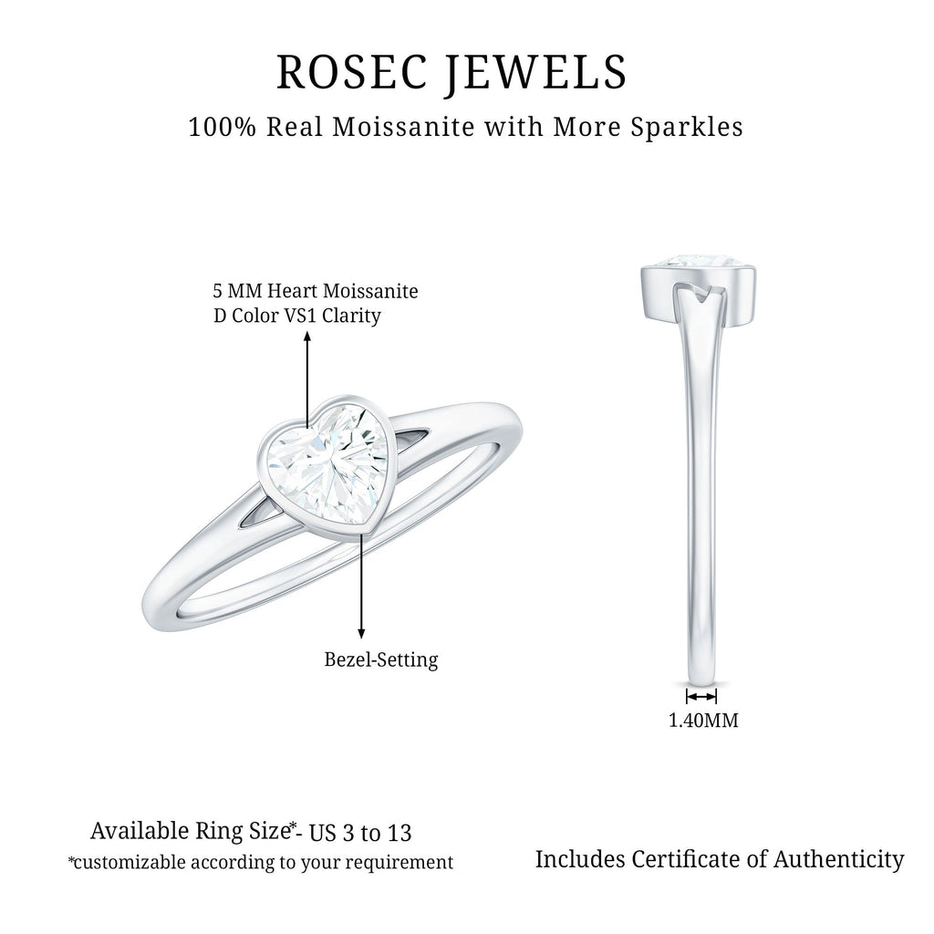 0.5 Carat Heart Shape Moissanite Solitaire Ring with Split Shank