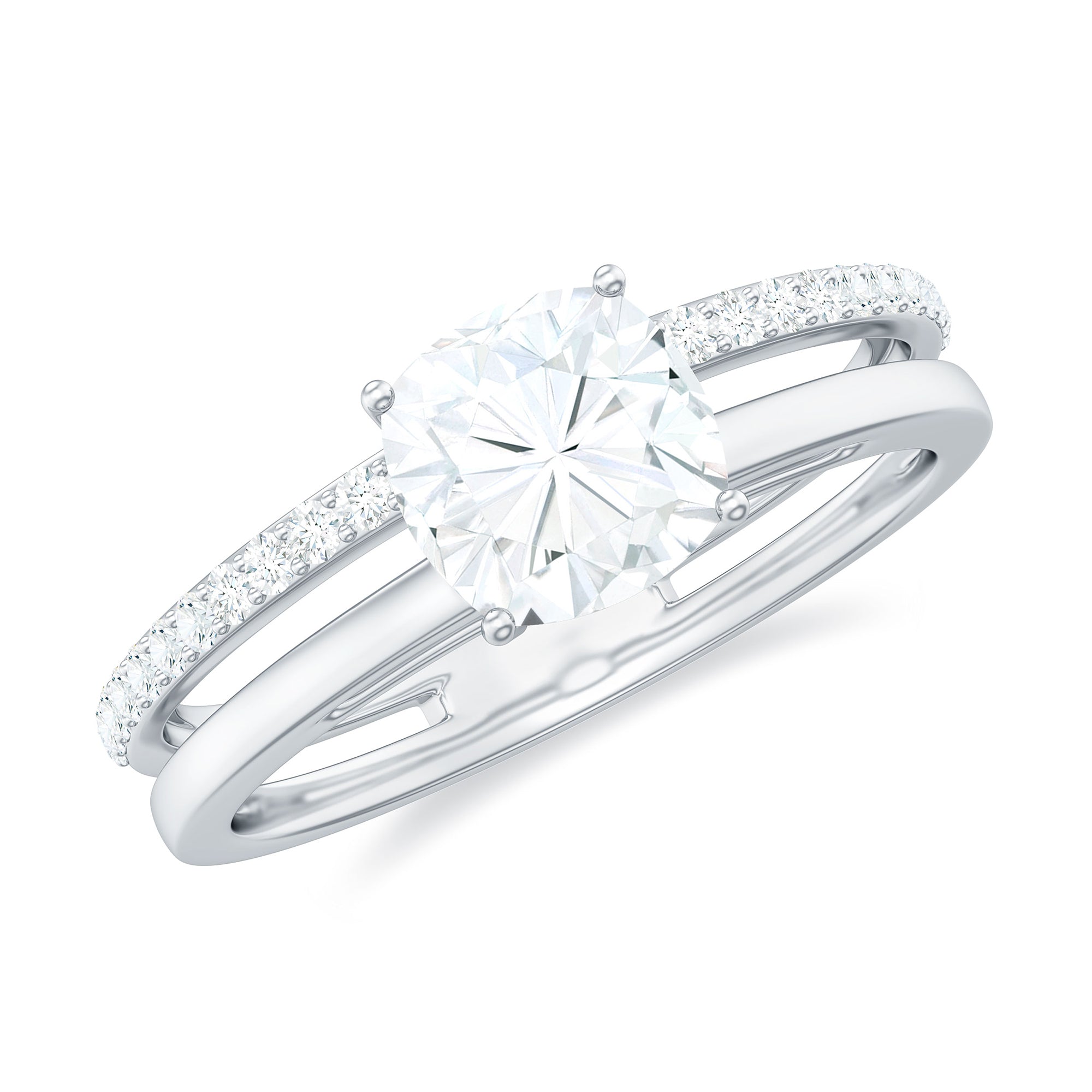 1.7 Carat Certified Moissanite Solitaire Double Band Engagement Ring
