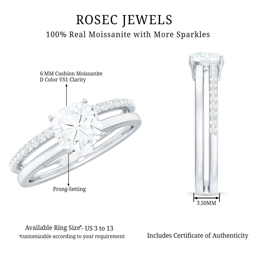 1.7 Carat Certified Moissanite Solitaire Double Band Engagement Ring