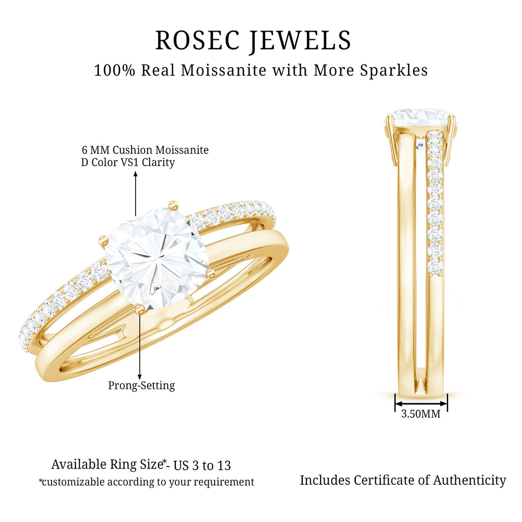 1.7 Carat Certified Moissanite Solitaire Double Band Engagement Ring