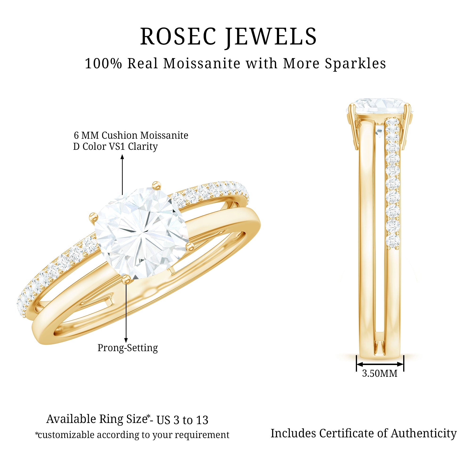 1.7 Carat Certified Moissanite Solitaire Double Band Engagement Ring