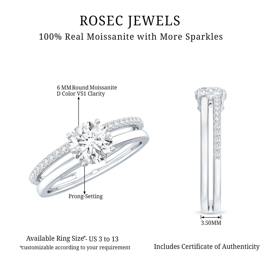 0.9 Carat Round Moissanite Double Band Engagement Ring