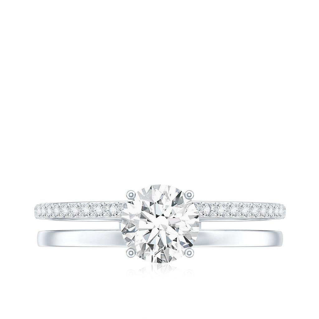 0.9 Carat Round Moissanite Double Band Engagement Ring