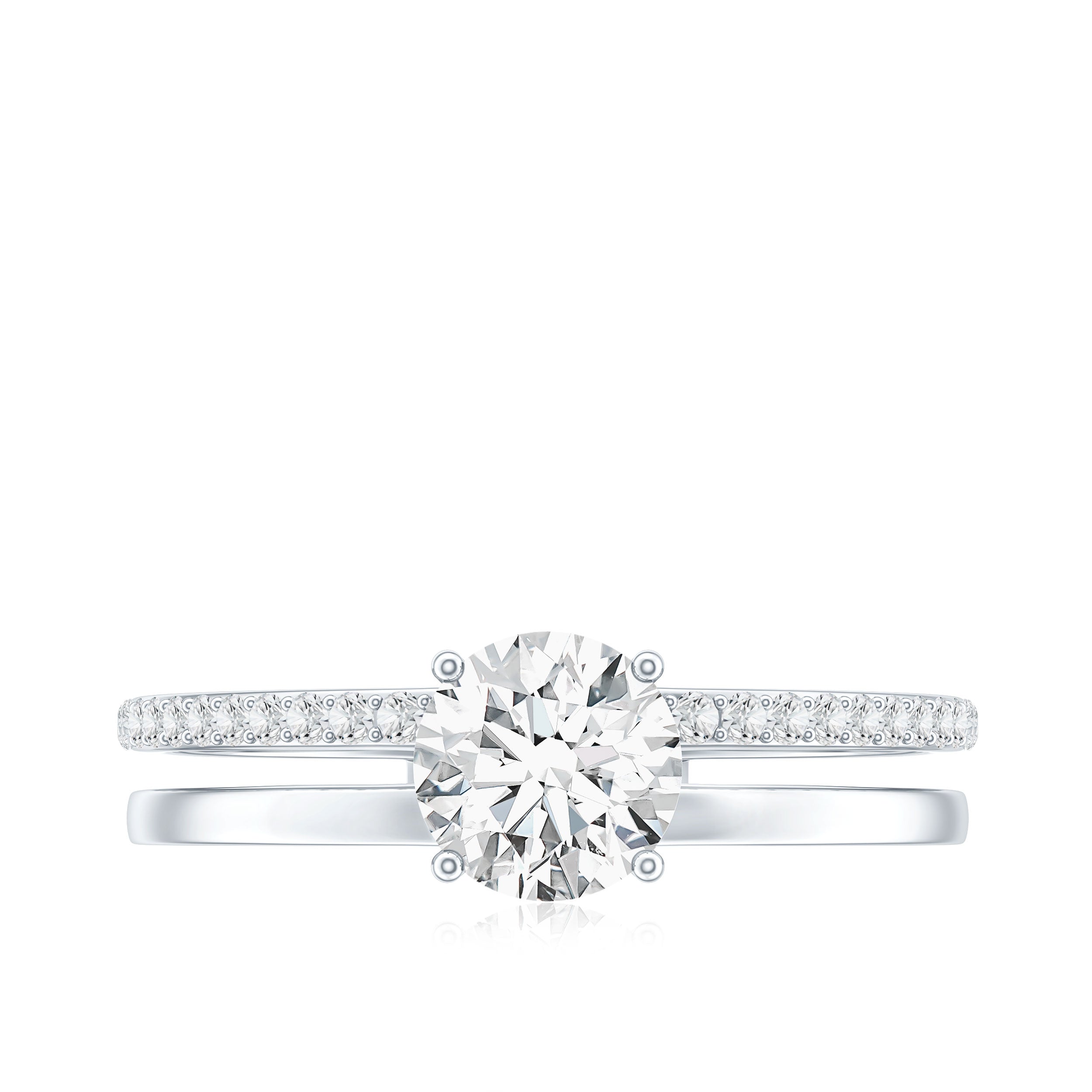 0.9 Carat Round Moissanite Double Band Engagement Ring