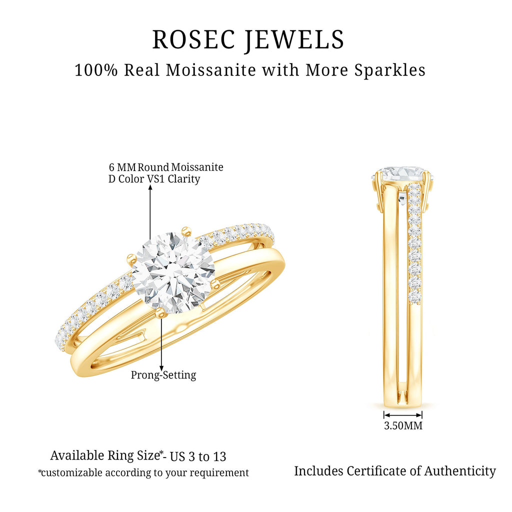 0.9 Carat Round Moissanite Double Band Engagement Ring