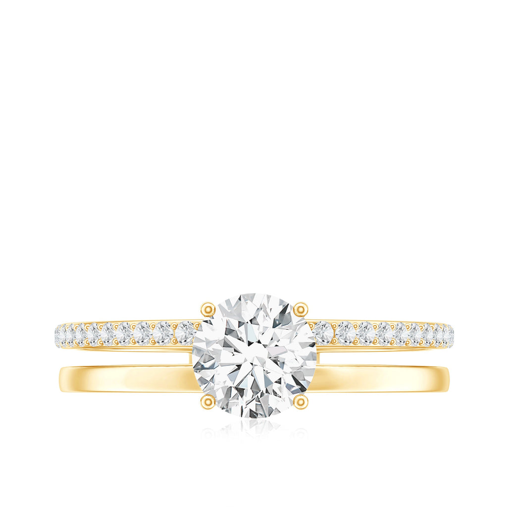 0.9 Carat Round Moissanite Double Band Engagement Ring