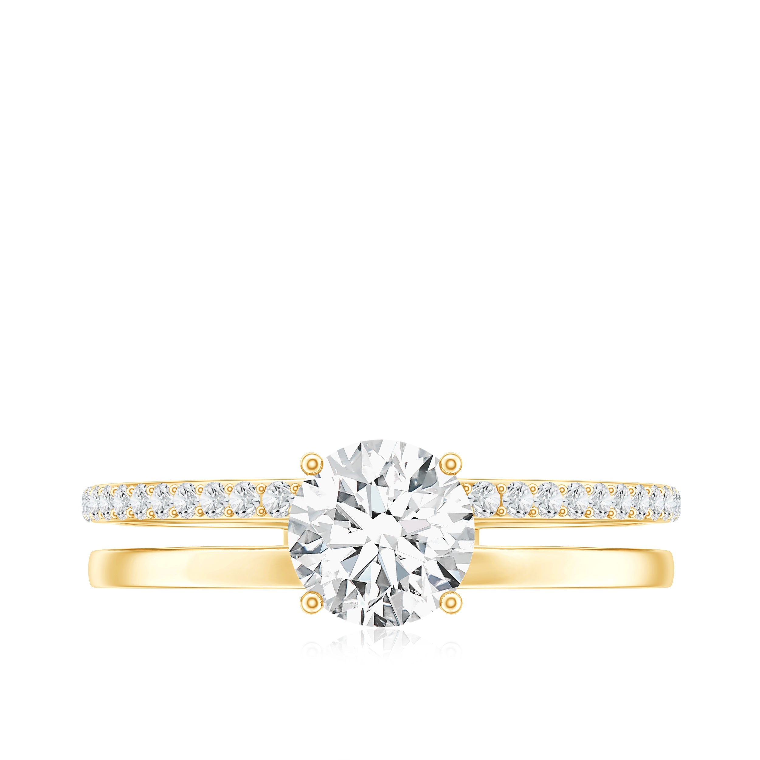 0.9 Carat Round Moissanite Double Band Engagement Ring