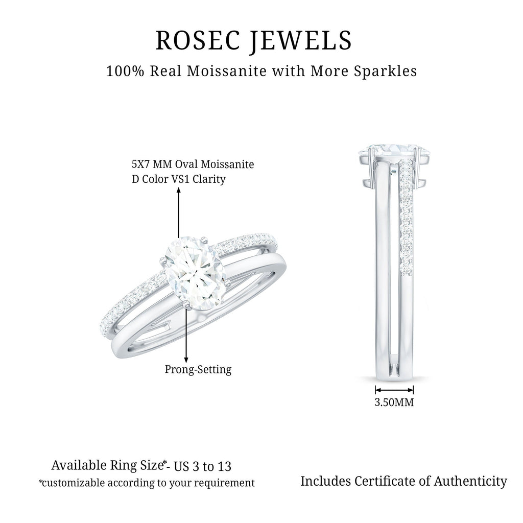 Oval Cut Solitaire Moissanite Double Band Engagement Ring