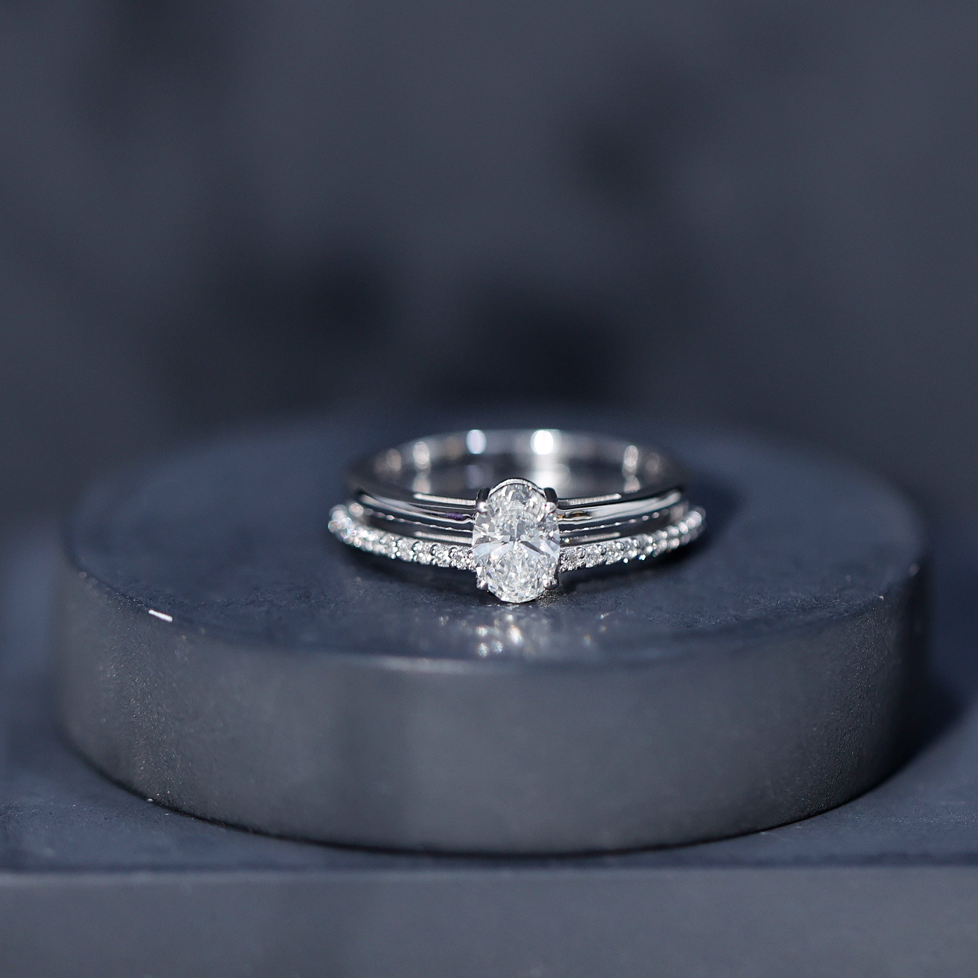 Oval Cut Solitaire Moissanite Double Band Engagement Ring