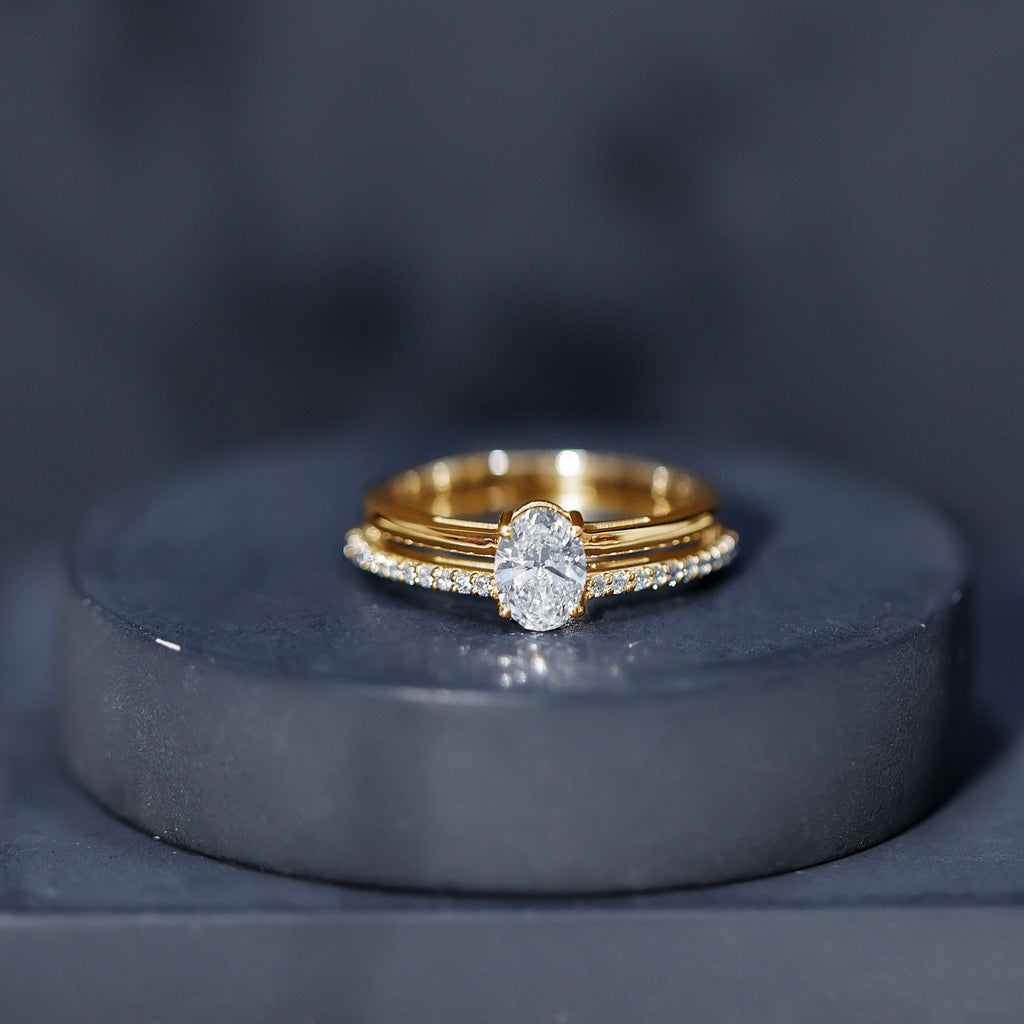 Oval Cut Solitaire Moissanite Double Band Engagement Ring