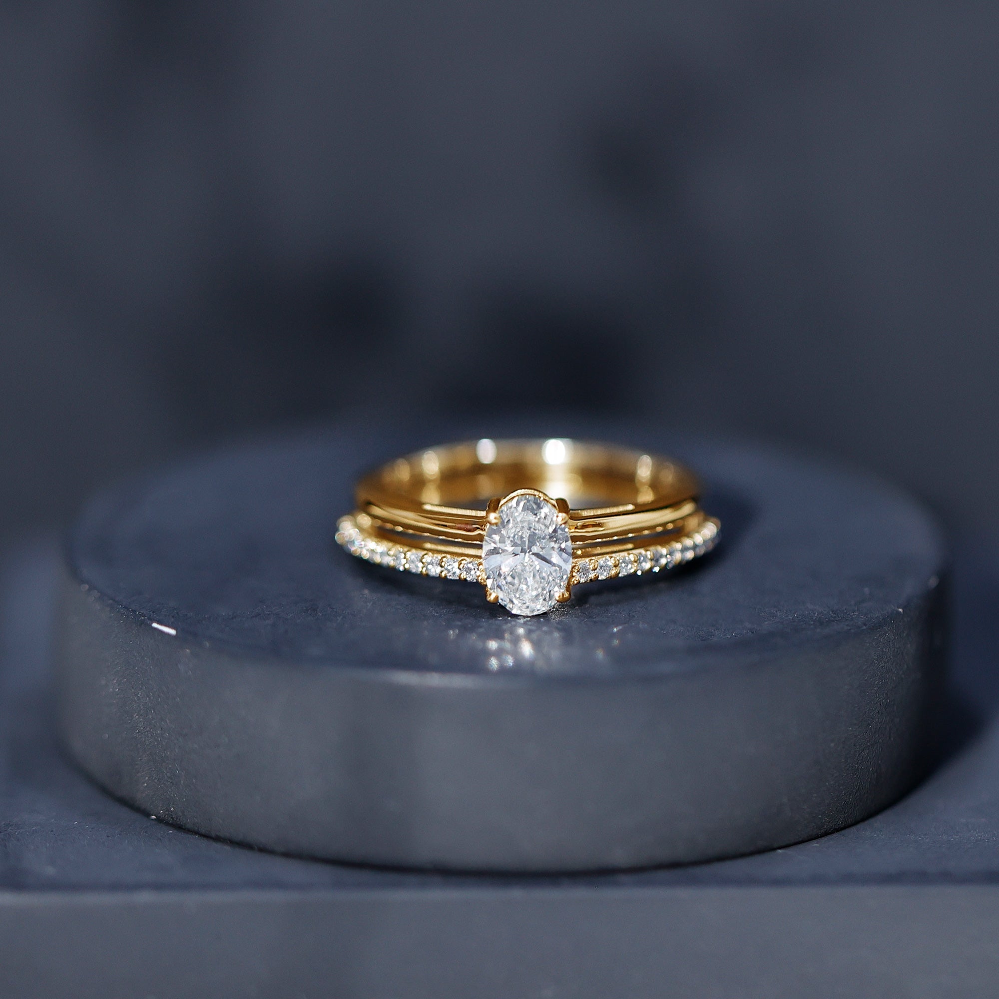 Oval Cut Solitaire Moissanite Double Band Engagement Ring