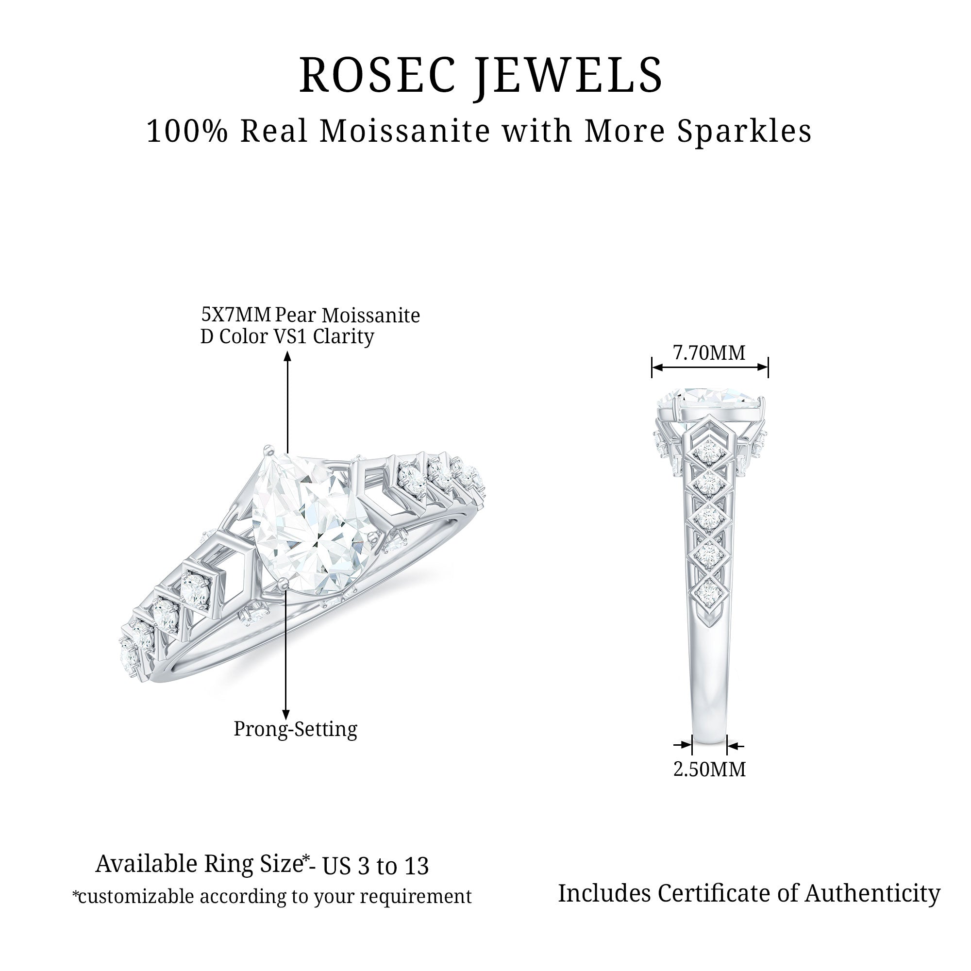 Art Deco Inspired Brilliant Cut Moissanite Solitaire Engagement Ring