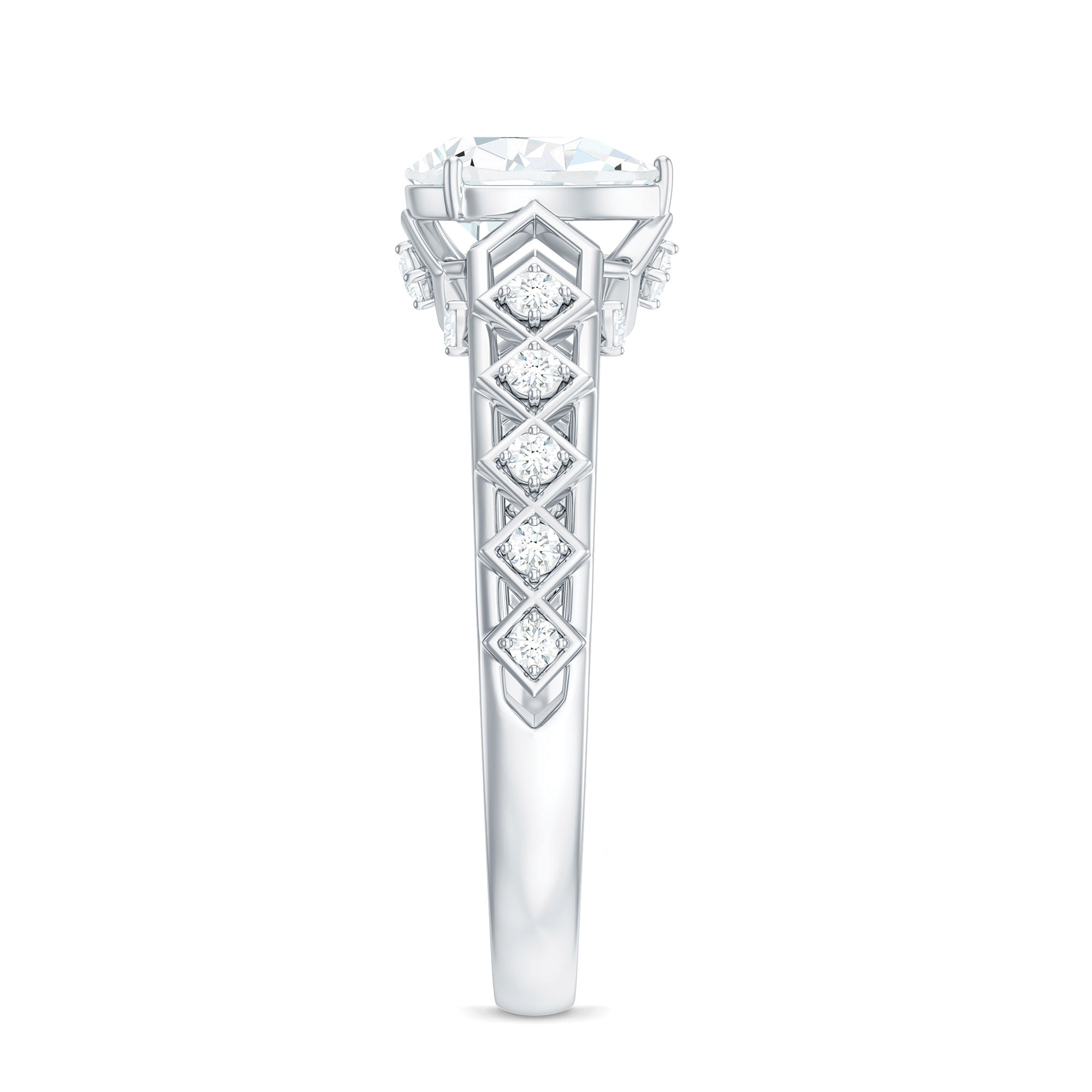 Art Deco Inspired Brilliant Cut Moissanite Solitaire Engagement Ring