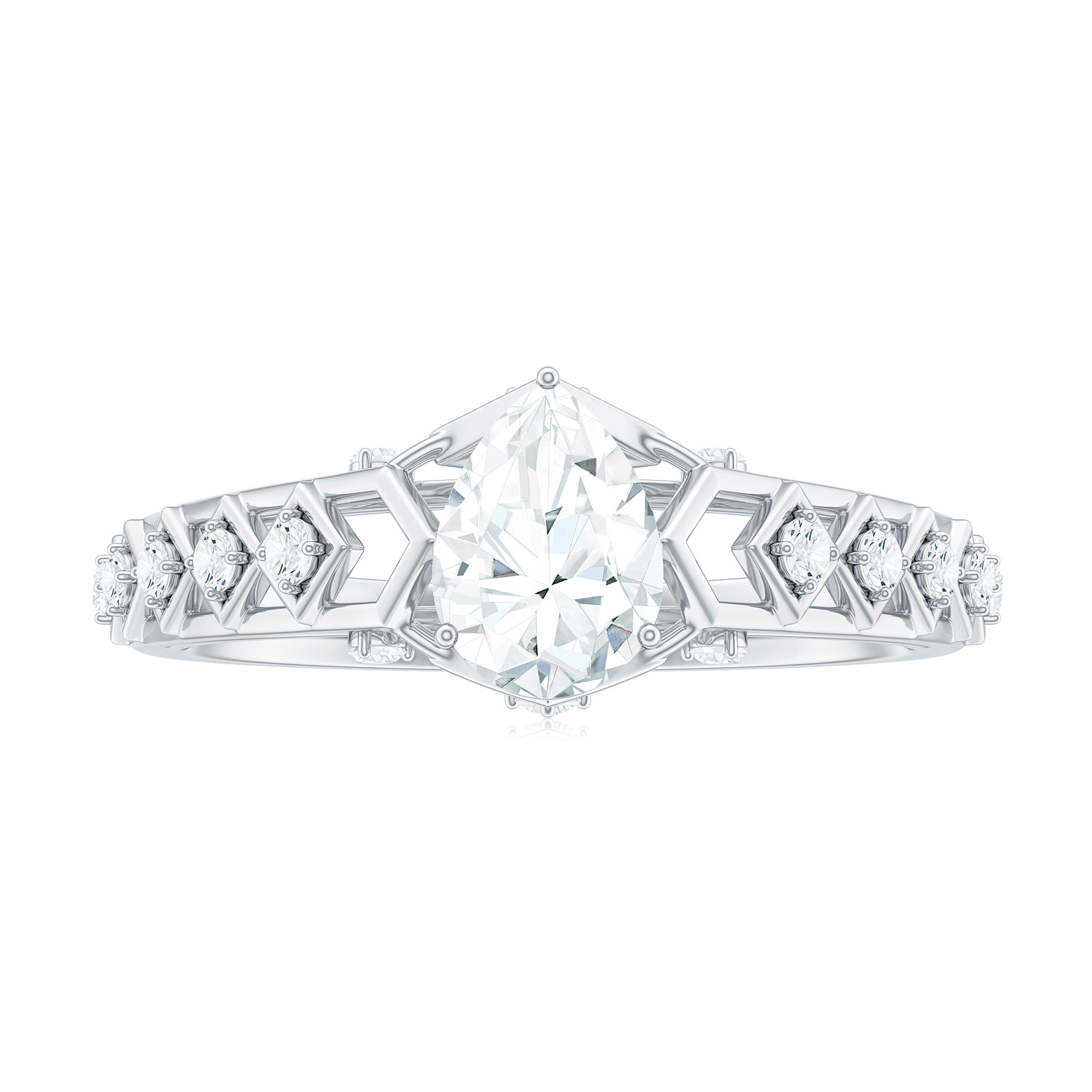 Art Deco Inspired Brilliant Cut Moissanite Solitaire Engagement Ring