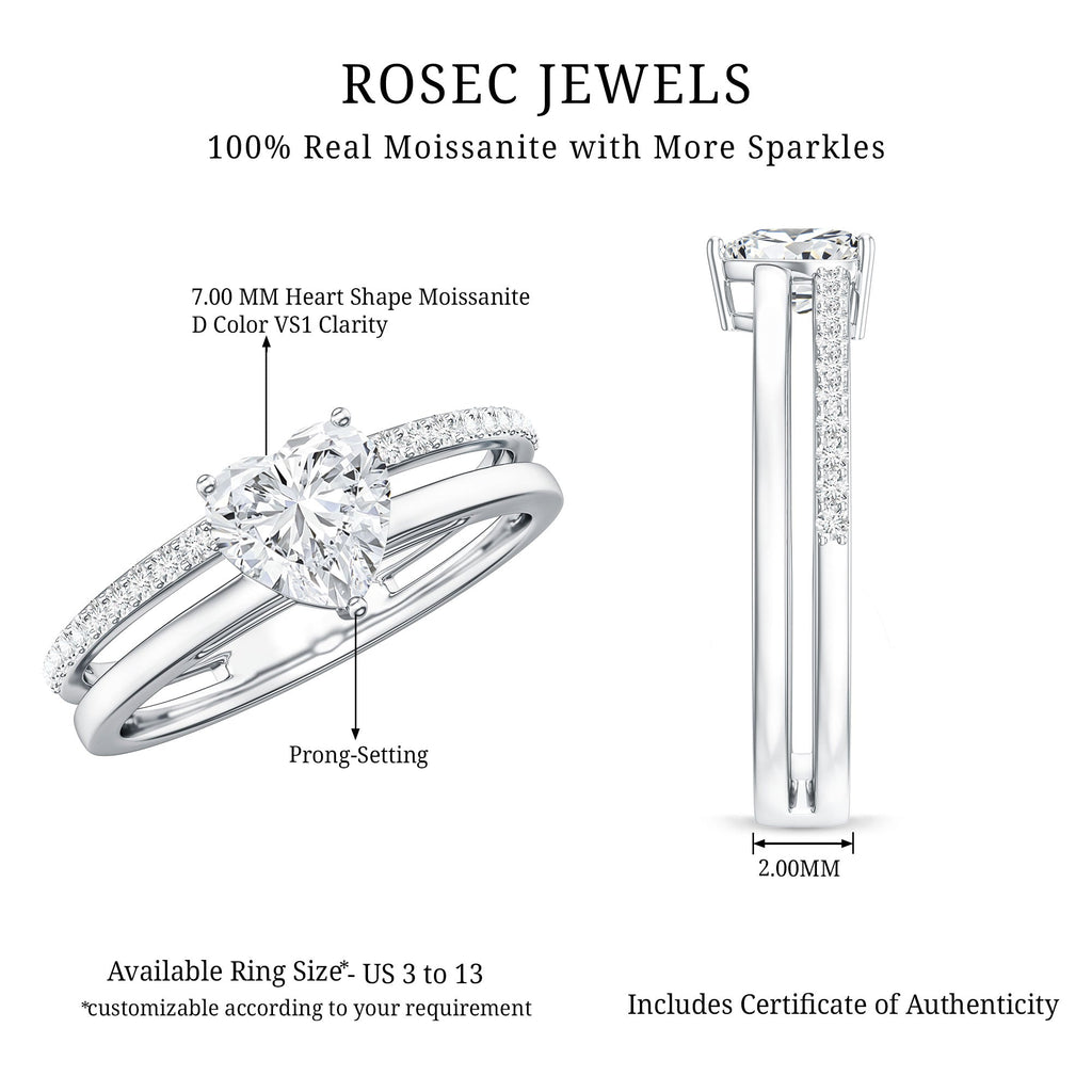 1.5 Carat Heart Shape Moissanite Double Band Engagement Ring