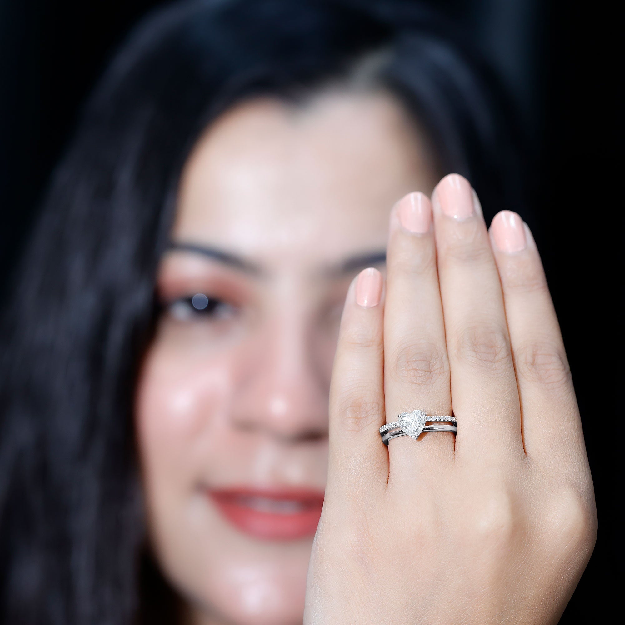 1.5 Carat Heart Shape Moissanite Double Band Engagement Ring
