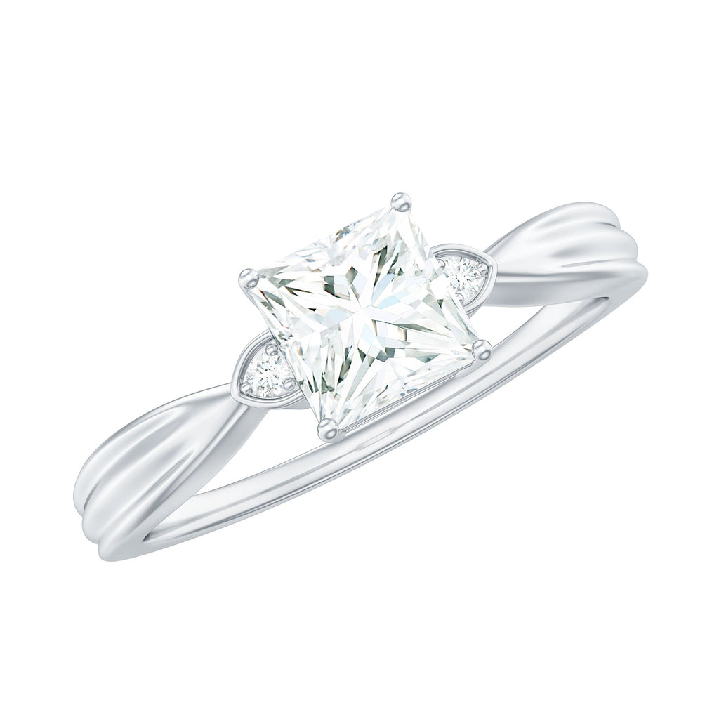 0.7 Carat Princess Cut Moissanite Solitaire Promise Ring for Her