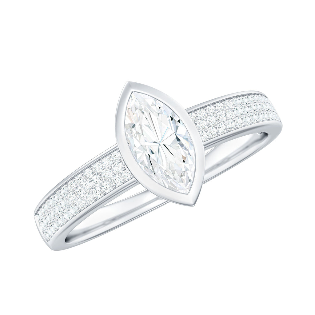 0.7 Carat Marquise Cut Moissanite Engagement Ring in Bezel Setting