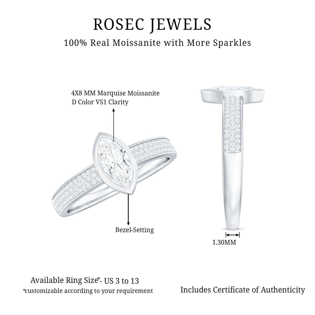 0.7 Carat Marquise Cut Moissanite Engagement Ring in Bezel Setting