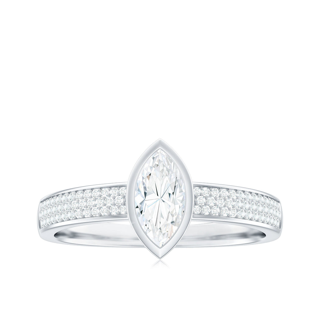 0.7 Carat Marquise Cut Moissanite Engagement Ring in Bezel Setting