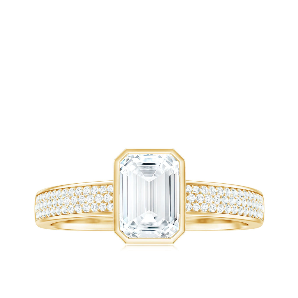 1.8 Carat Emerald Cut Moissanite Bezel Set Engagement Ring with Side Stones