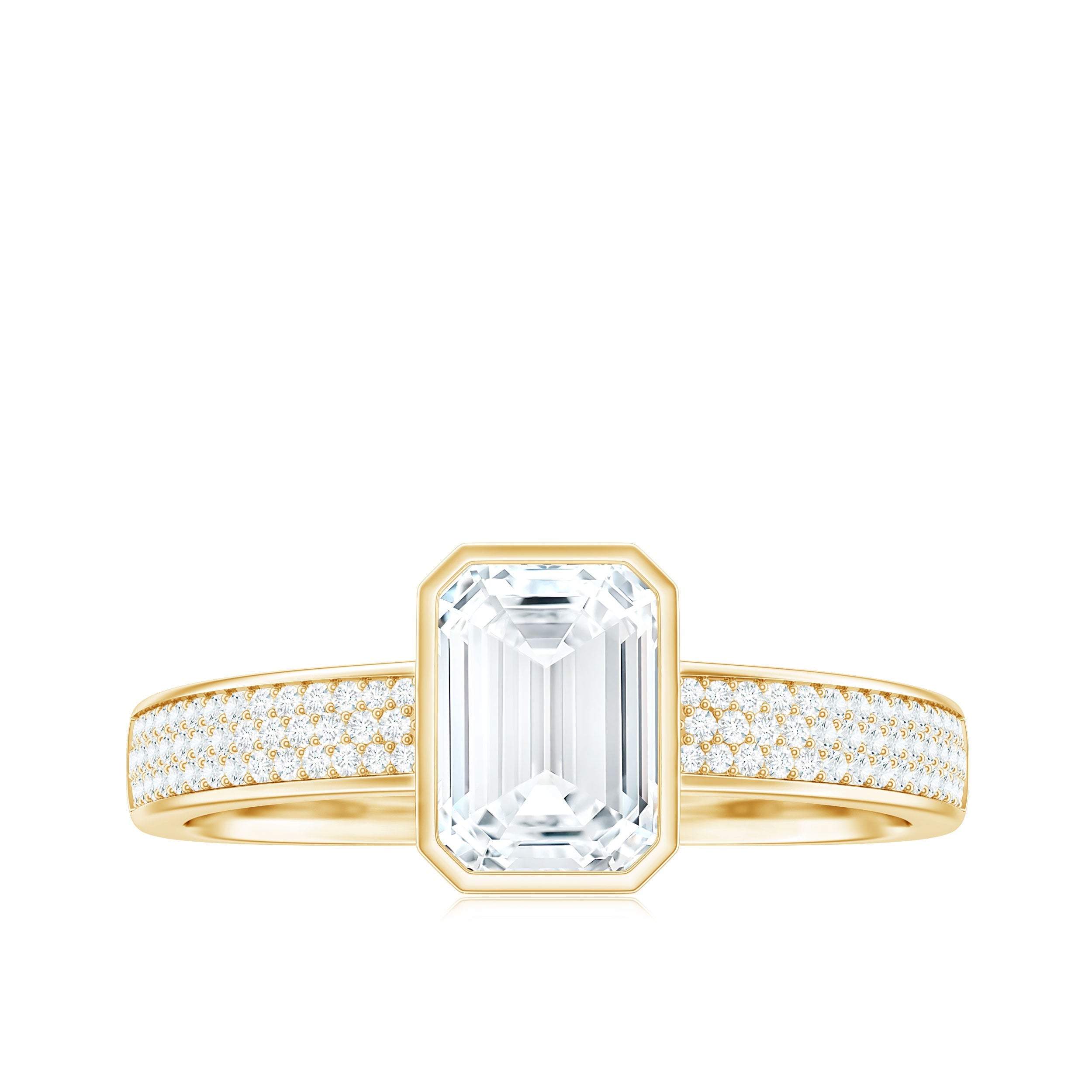 1.8 Carat Emerald Cut Moissanite Bezel Set Engagement Ring with Side Stones