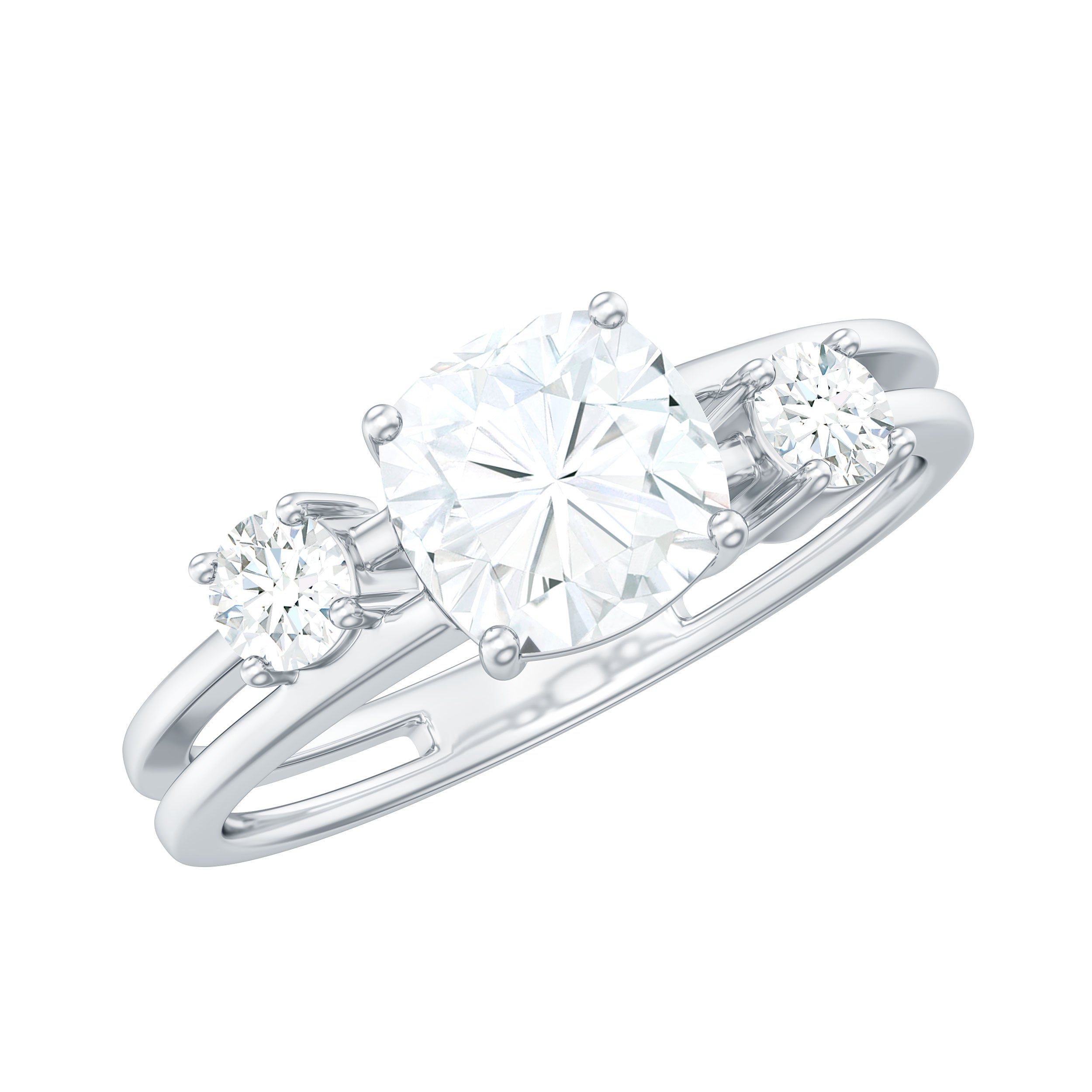 Certified Moissanite Solitaire Double Band Engagement Ring