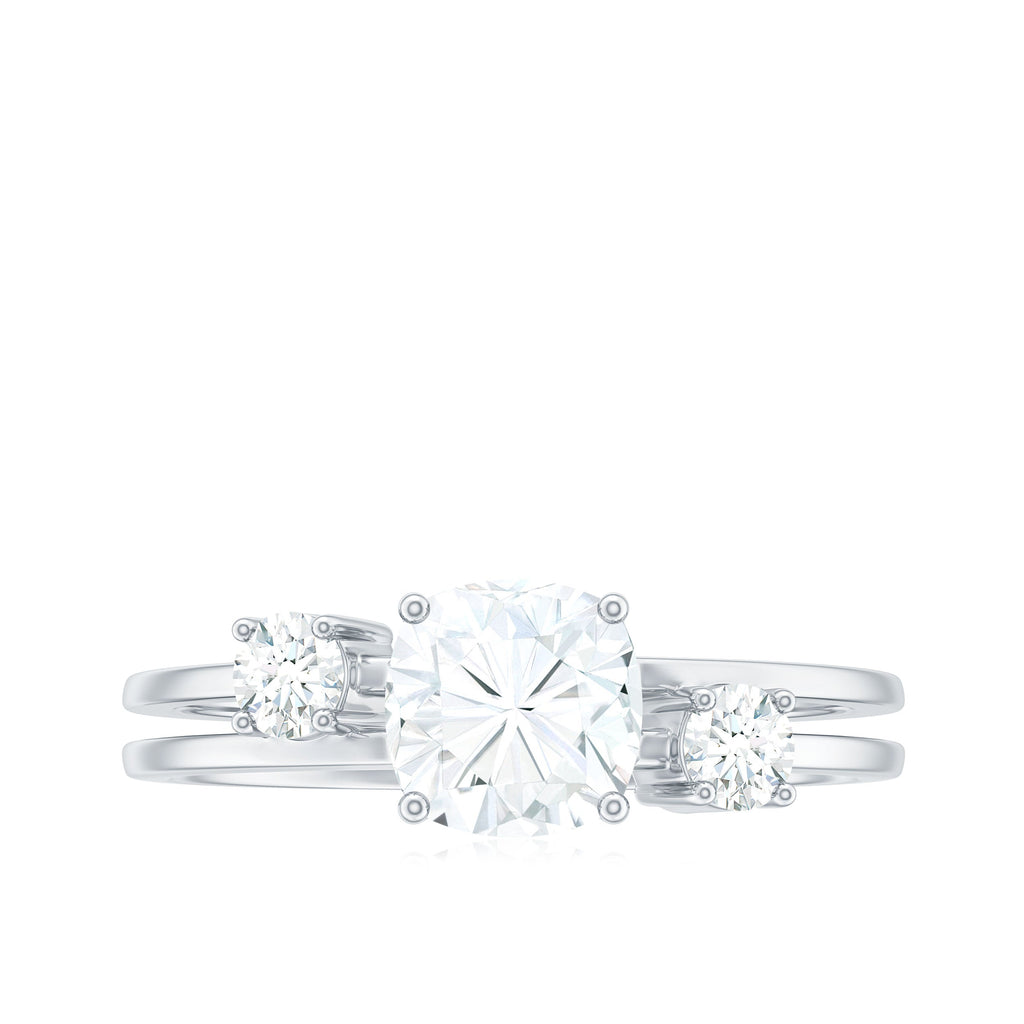 Certified Moissanite Solitaire Double Band Engagement Ring