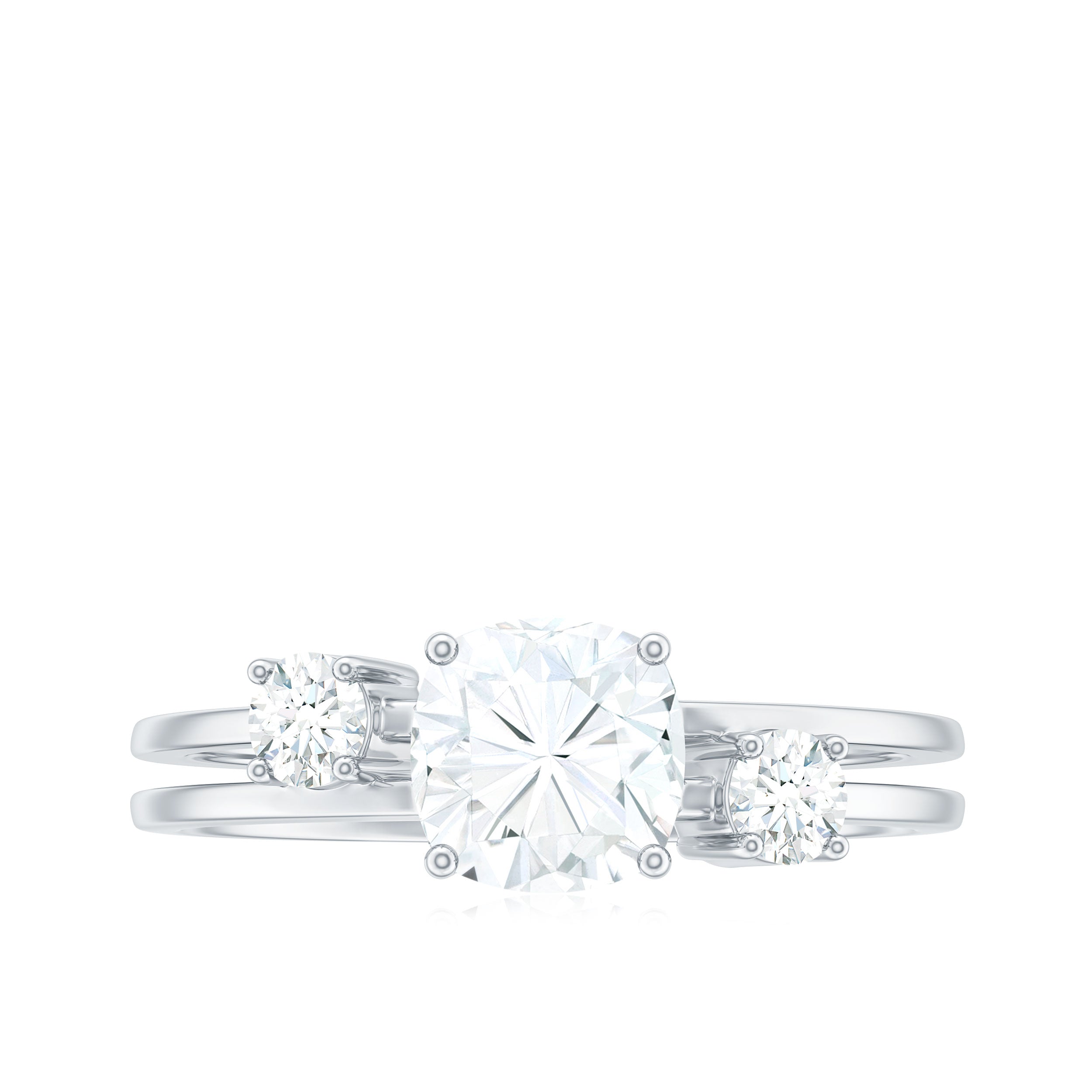 Certified Moissanite Solitaire Double Band Engagement Ring