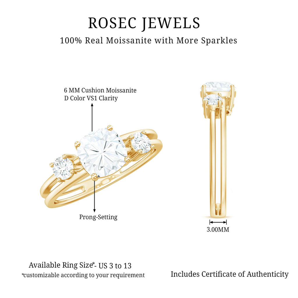 Certified Moissanite Solitaire Double Band Engagement Ring