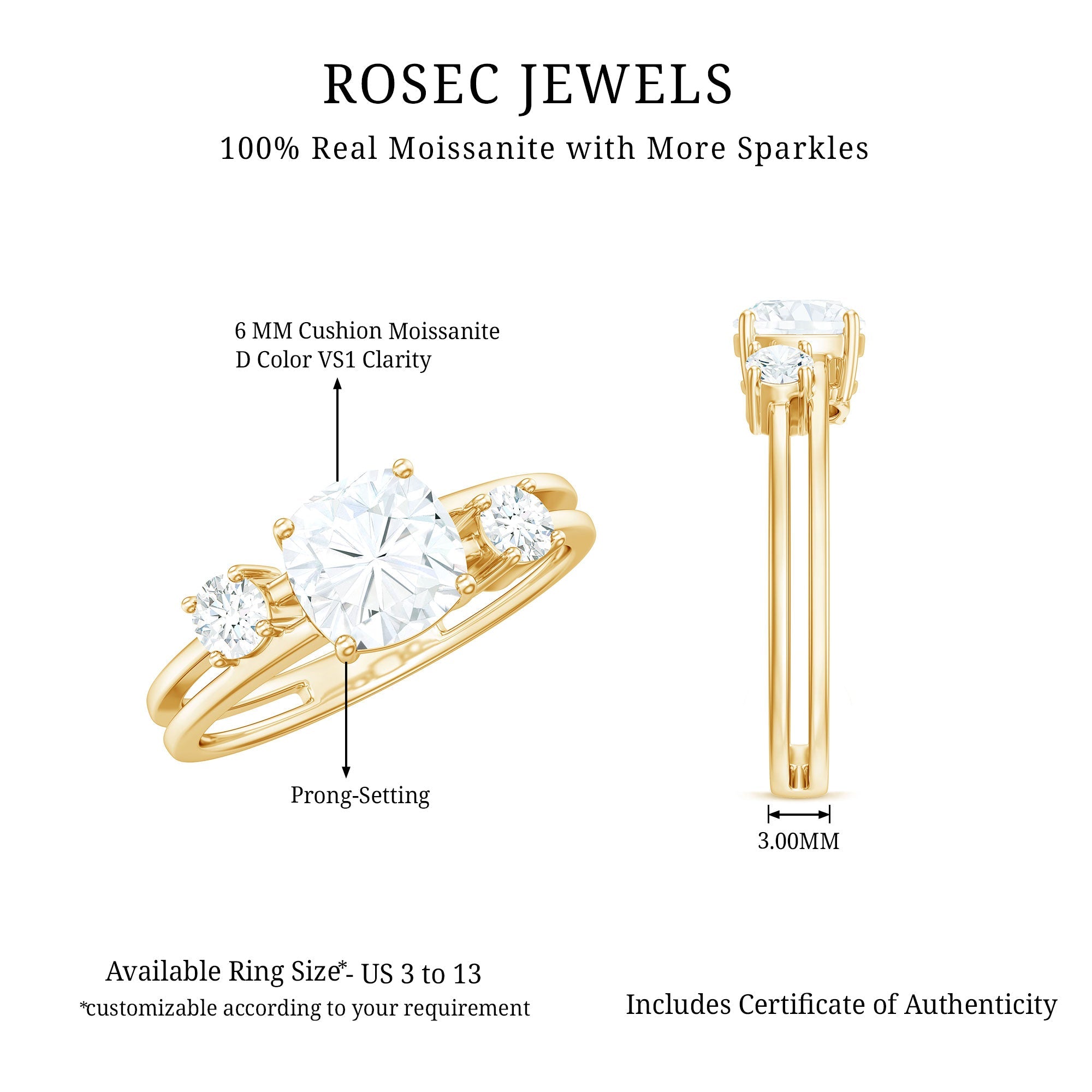 Certified Moissanite Solitaire Double Band Engagement Ring