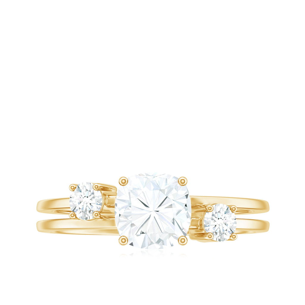 Certified Moissanite Solitaire Double Band Engagement Ring