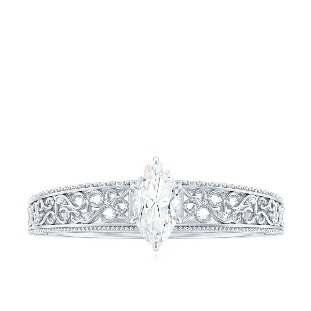 0.7 Carat Marquise Cut Certified Moissanite Solitaire Engagement Ring