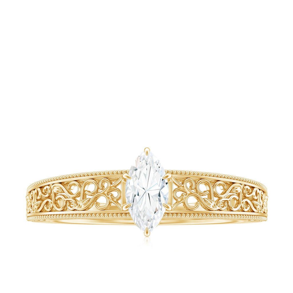 0.7 Carat Marquise Cut Certified Moissanite Solitaire Engagement Ring