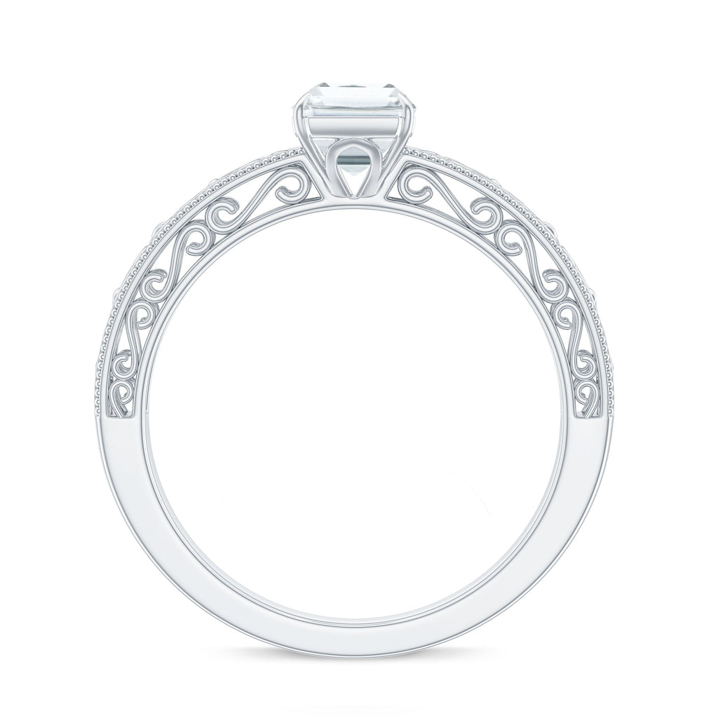 Certified Emerald Cut Moissanite Filigree Engagement Ring for Women