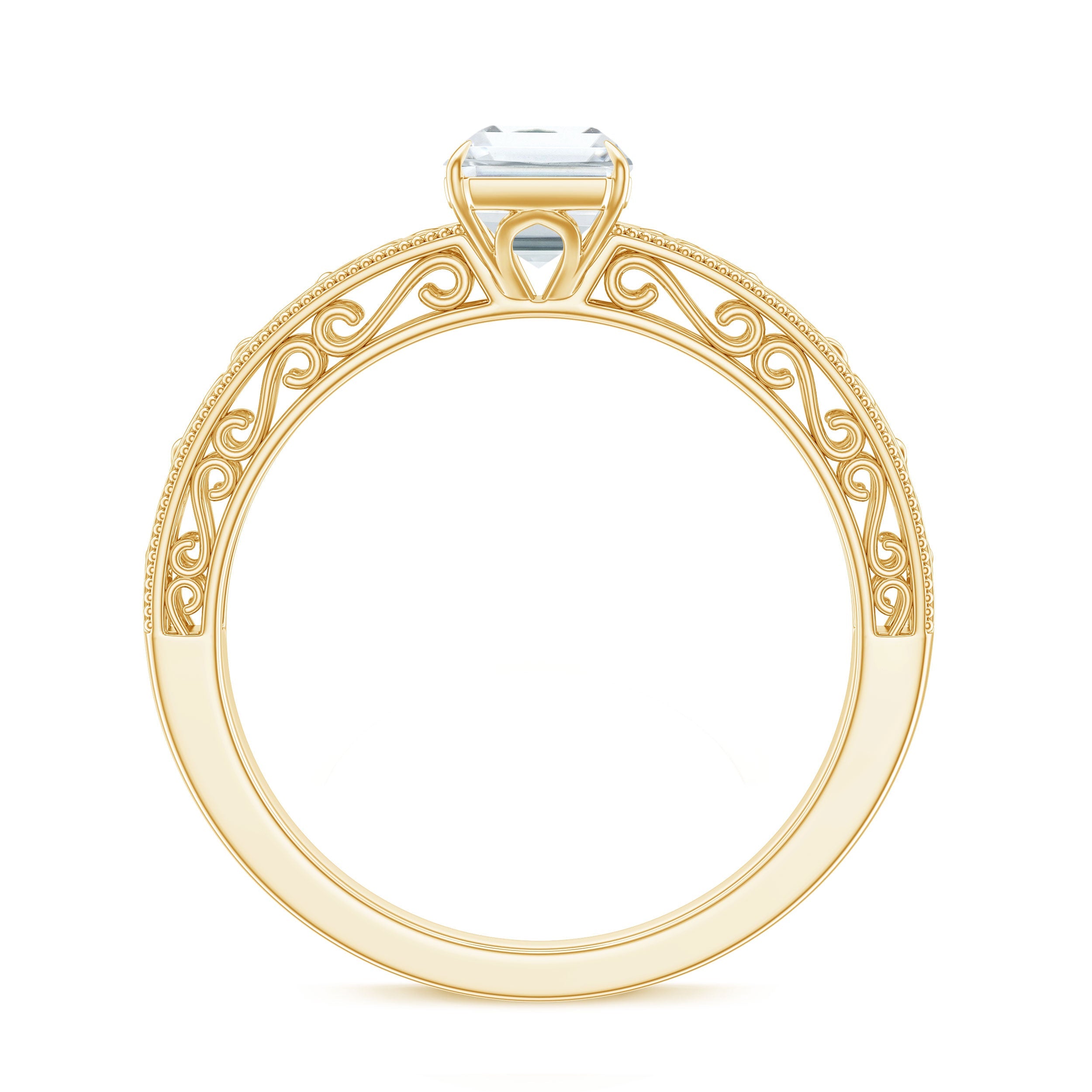 Certified Emerald Cut Moissanite Filigree Engagement Ring for Women