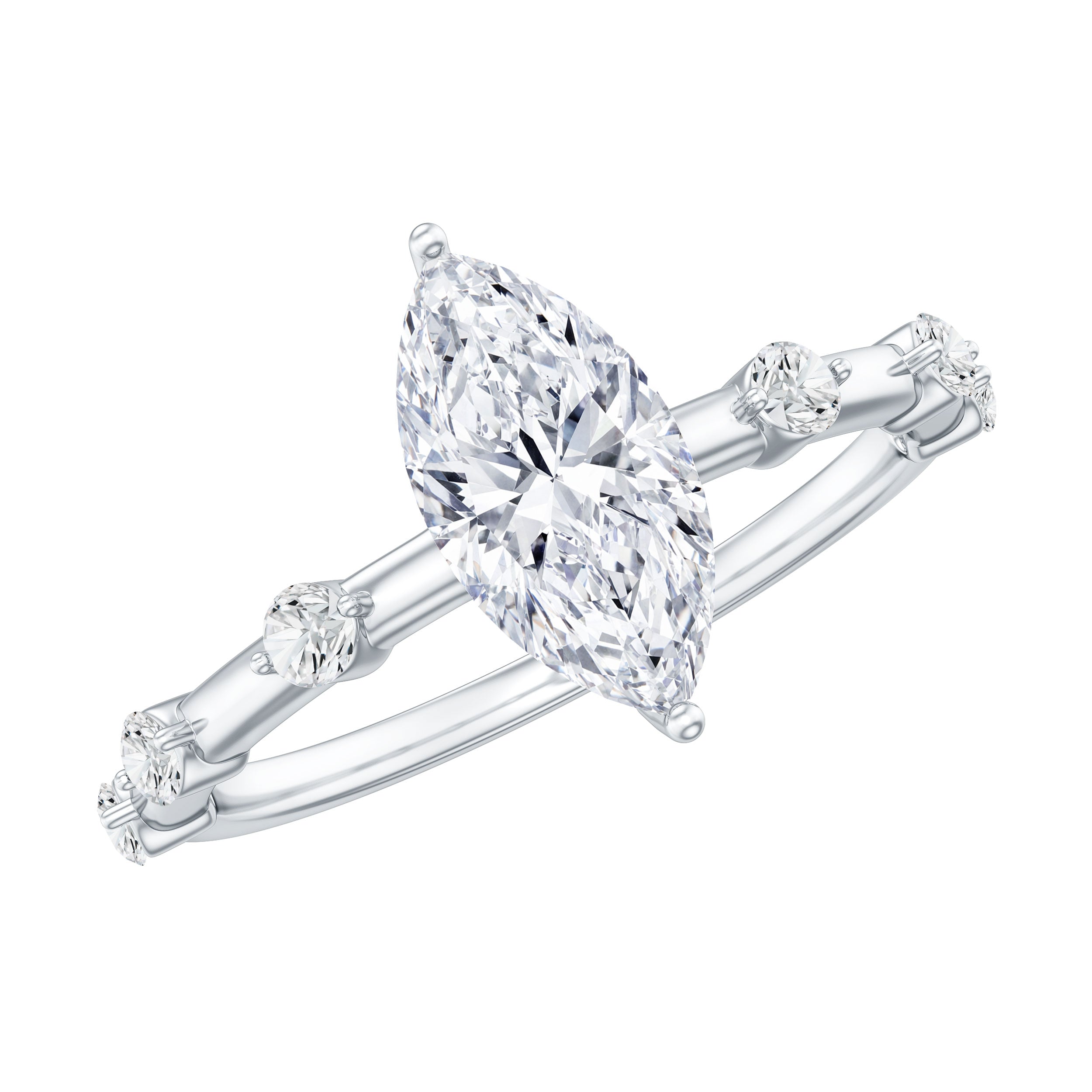 Large Marquise Cut Moissanite Solitaire Engagement Ring