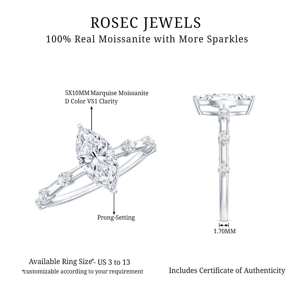 Large Marquise Cut Moissanite Solitaire Engagement Ring
