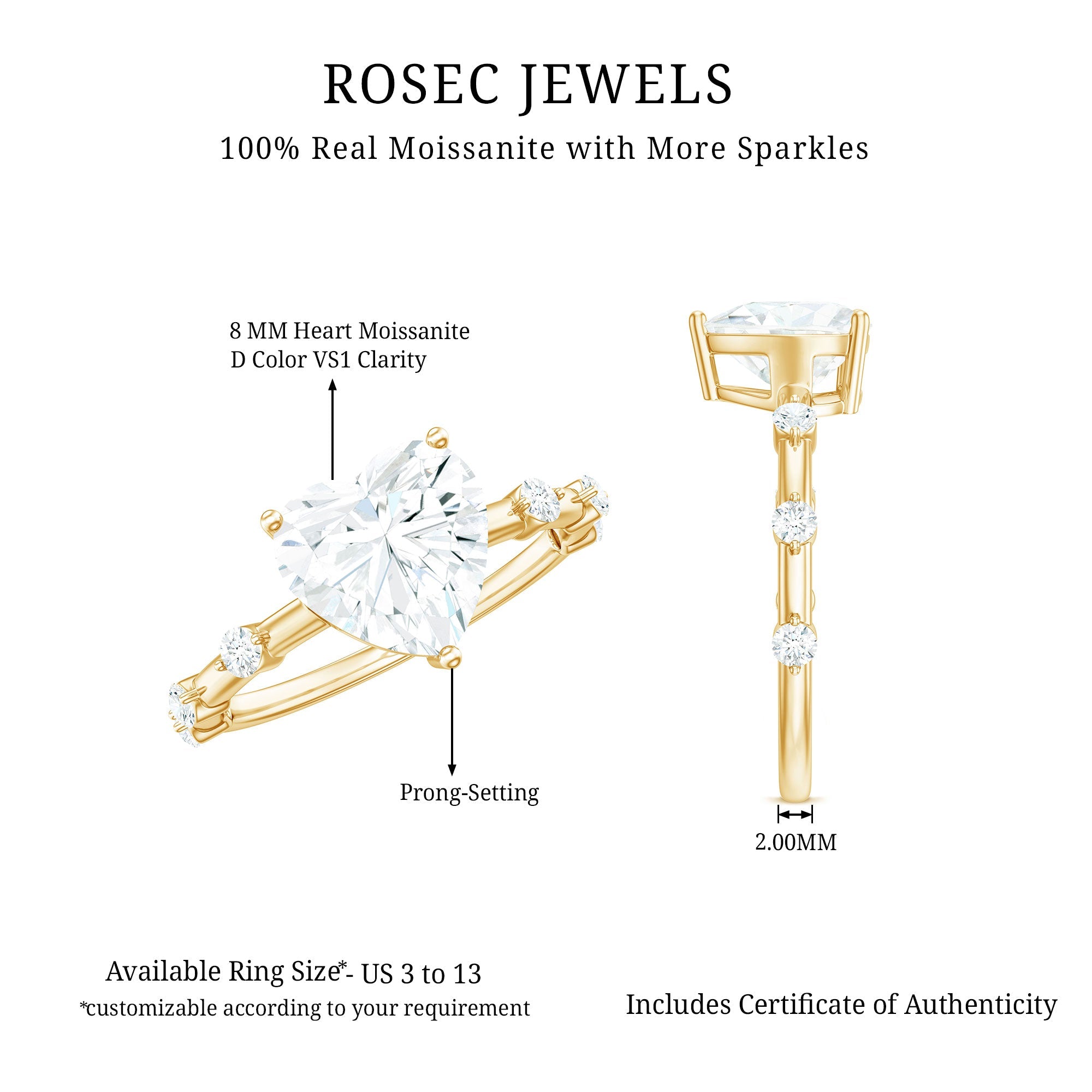 2 Carat Heart Shaped Moissanite Engagement Ring for Women