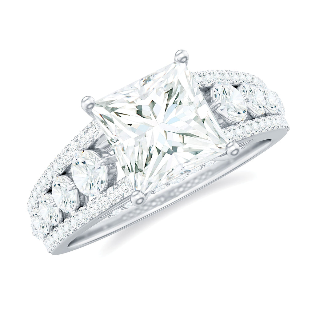 Princess Cut Moissanite Engagement Ring with Side Stones