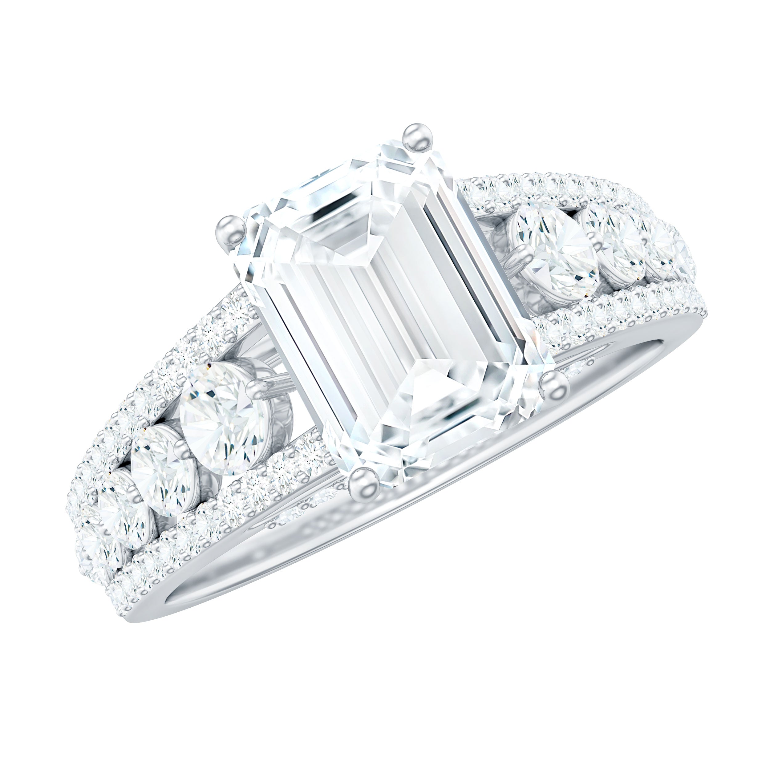 Certified Emerald Cut Moissanite Solitaire Engagement Ring for Women