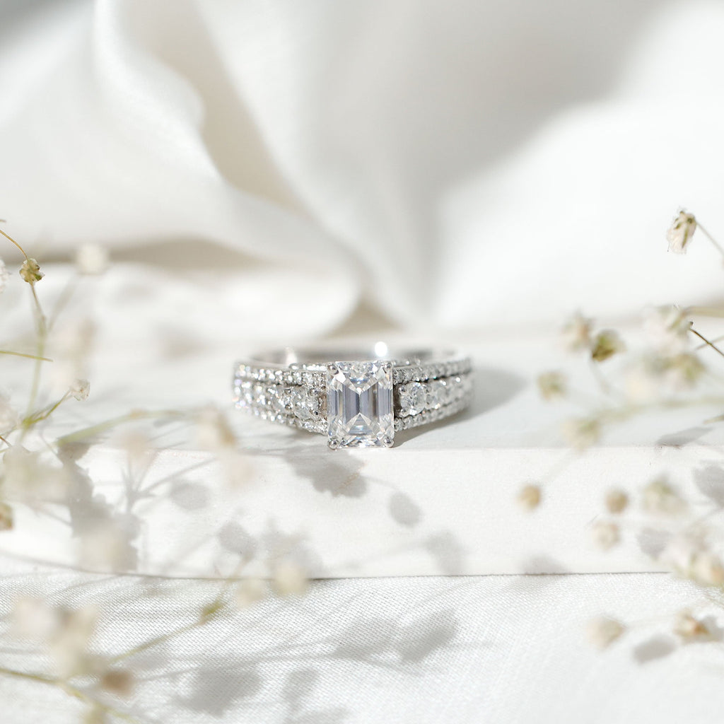 Certified Emerald Cut Moissanite Solitaire Engagement Ring for Women