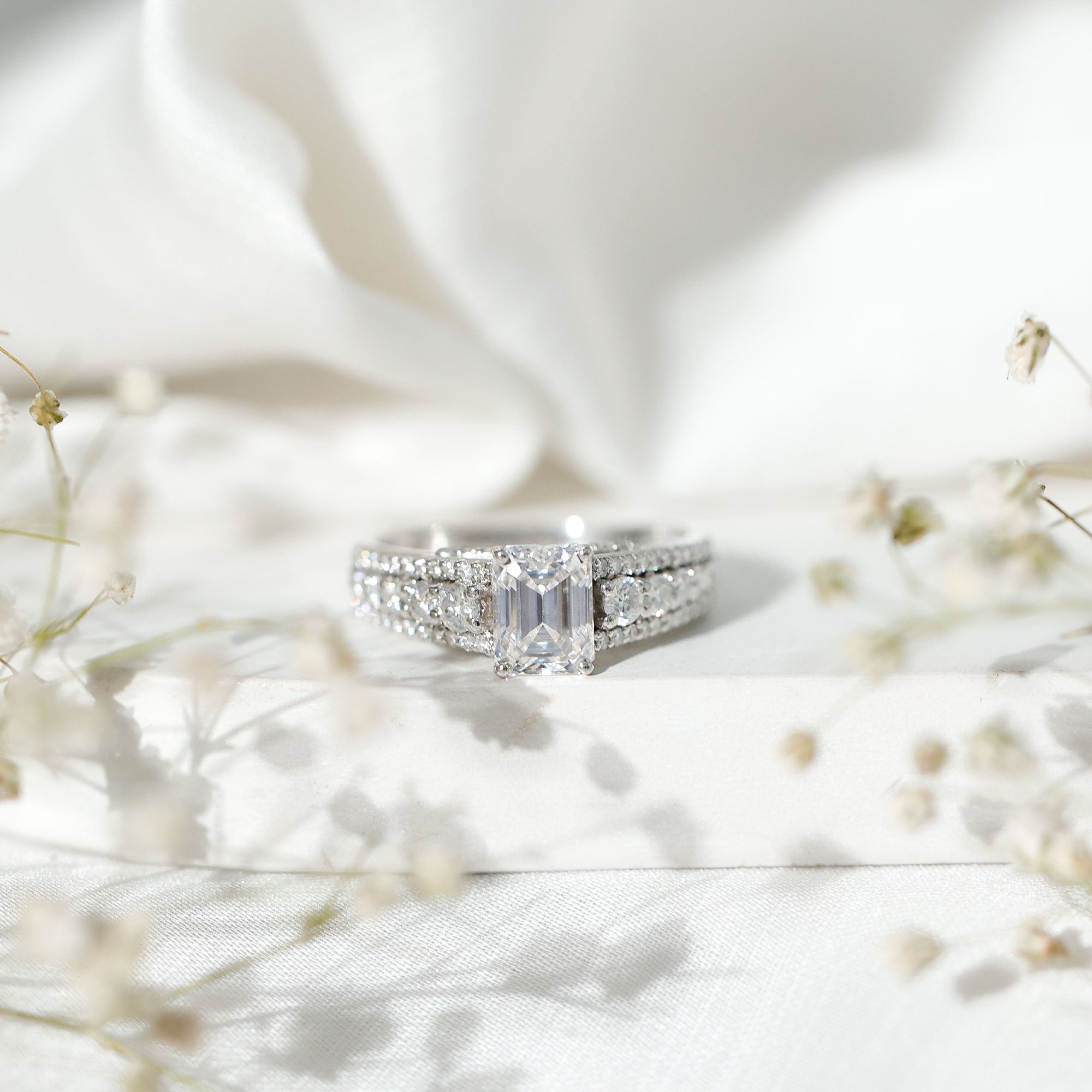 Certified Emerald Cut Moissanite Solitaire Engagement Ring for Women
