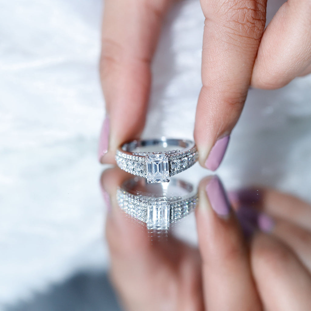 Certified Emerald Cut Moissanite Solitaire Engagement Ring for Women