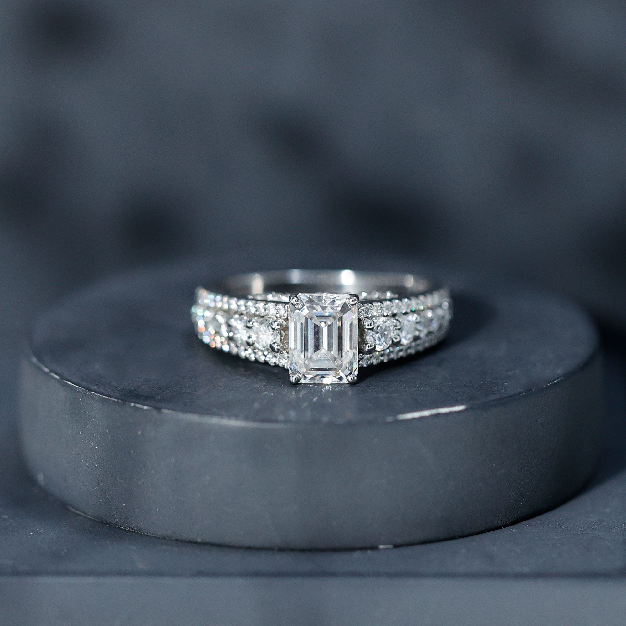 Certified Emerald Cut Moissanite Solitaire Engagement Ring for Women
