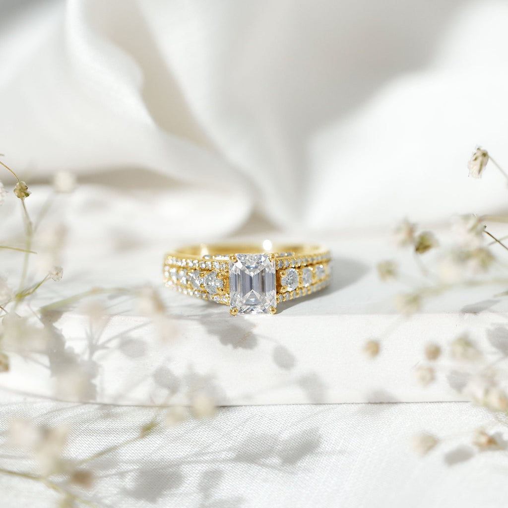 Certified Emerald Cut Moissanite Solitaire Engagement Ring for Women