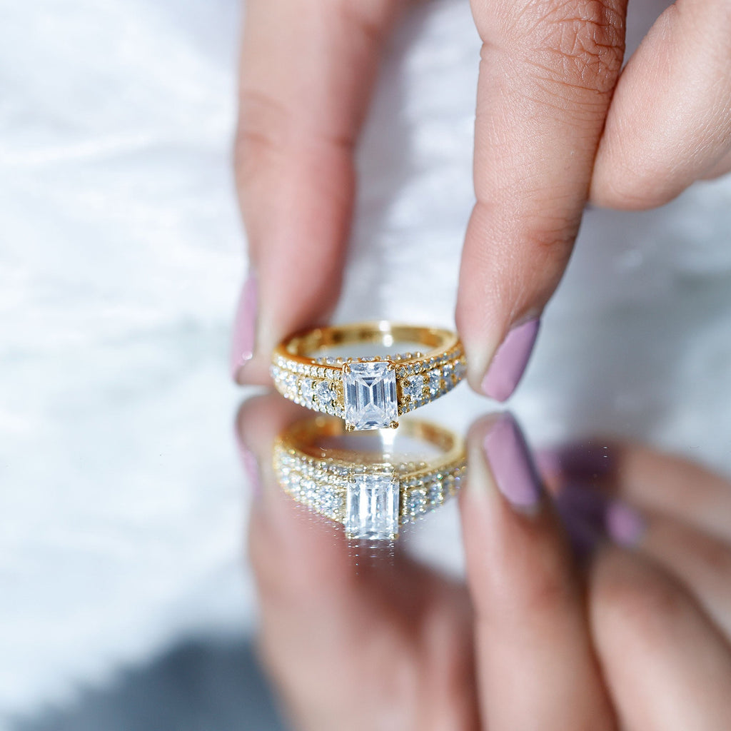 Certified Emerald Cut Moissanite Solitaire Engagement Ring for Women