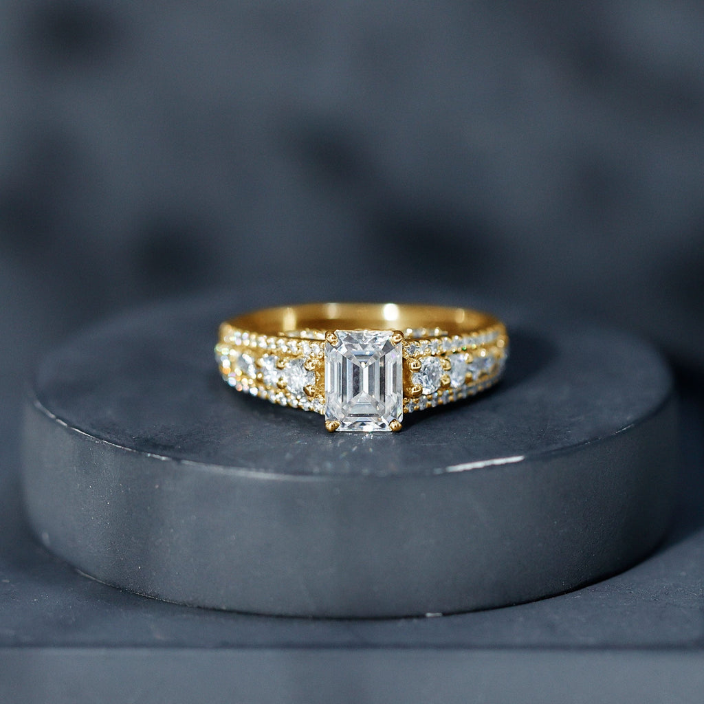 Certified Emerald Cut Moissanite Solitaire Engagement Ring for Women